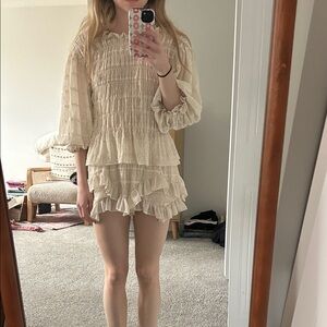 Free People Cream Ruffled blouse and shirts set